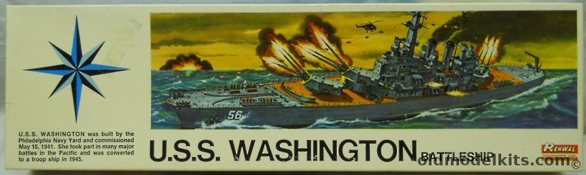 Renwal 1/500 USS Washington BB56 Battleship, 608-198 plastic model kit